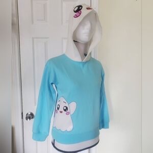 NWOT LankyBox White and Blue Happy Friends Ghost Pullover Sweater